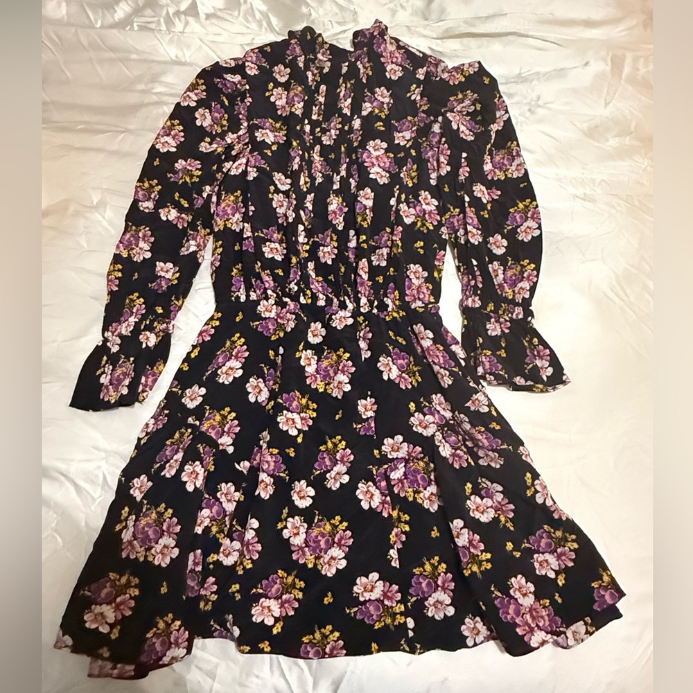 NWT New Zadig & Voltaire Runaway Peonies Black Long Sleeve Mini Dress Small S